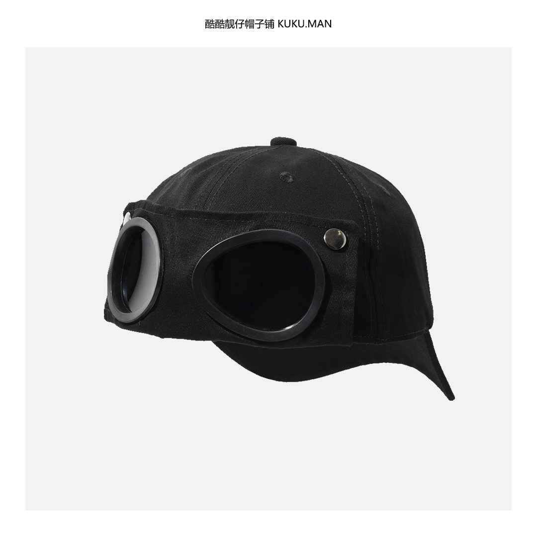 飞行员眼镜帽子街头复古嘻哈棒球帽机能百搭男士女潮牌个性鸭舌帽