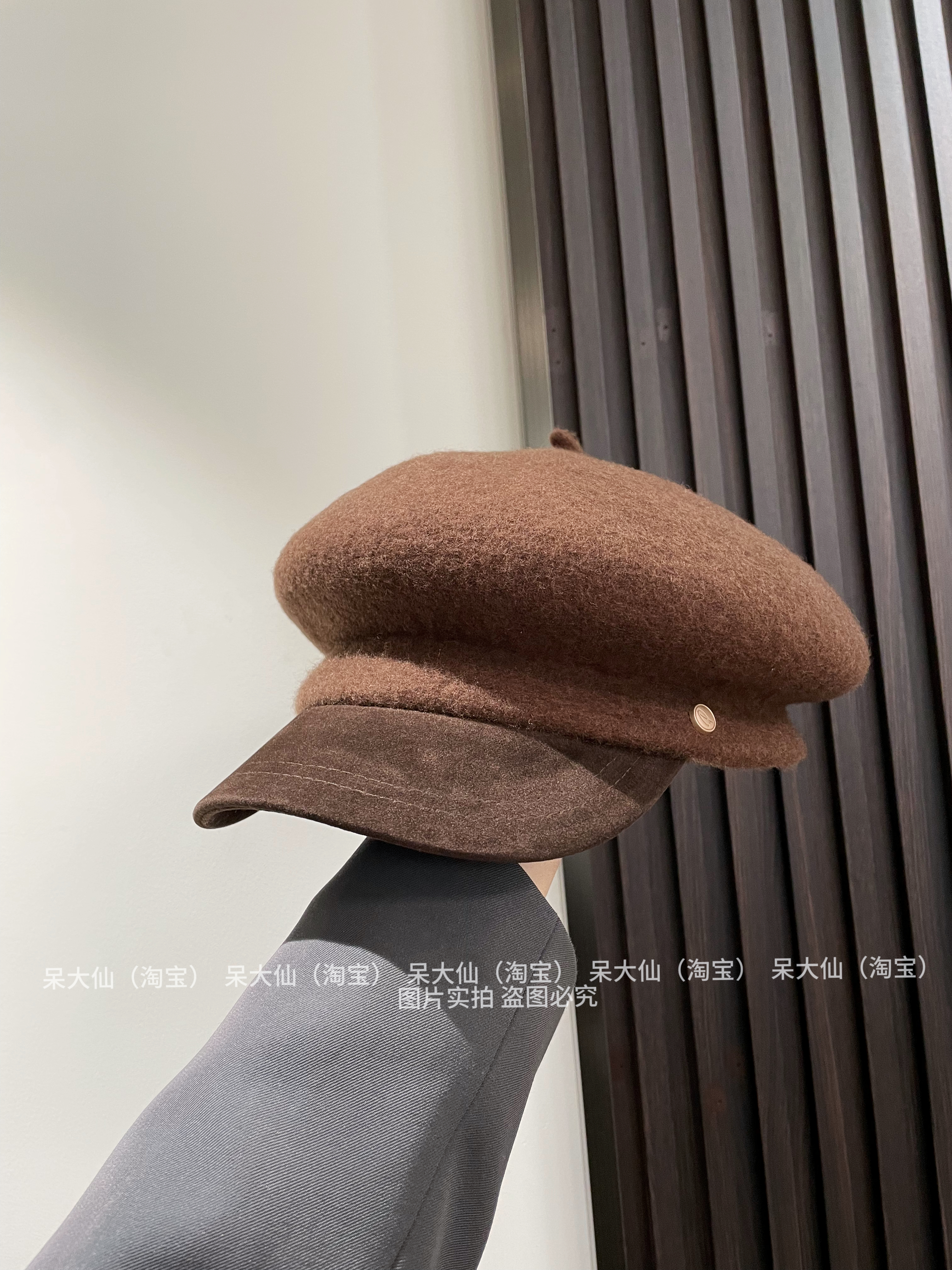 博主推荐～c4同款羊毛马术帽子女秋冬时尚气质麂皮拼接羊毛报童帽