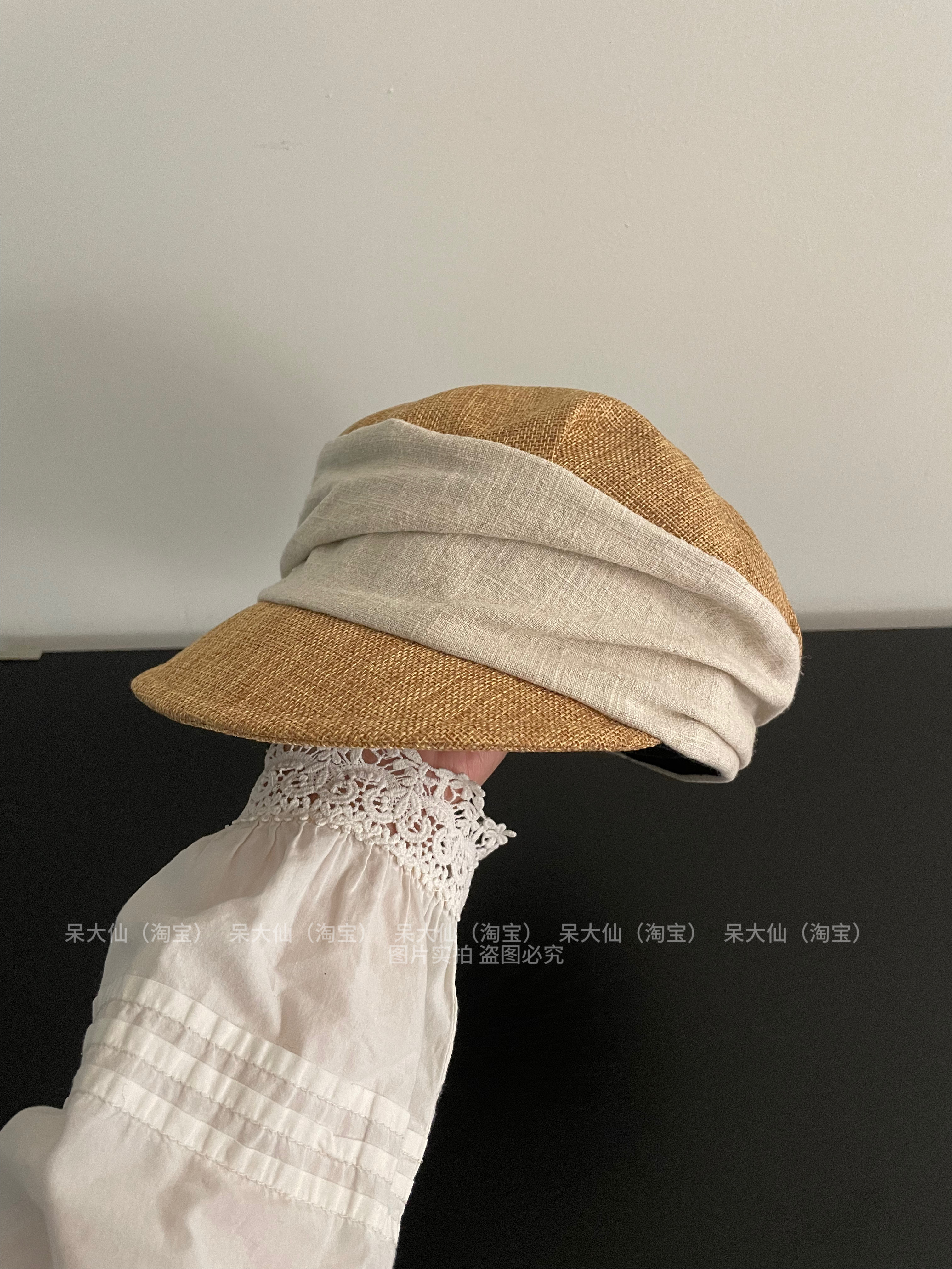 出口日本～亚麻春夏季鸭舌帽子女透气老钱风时尚遮阳报童帽显脸小