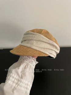 出口日本～亚麻春夏季 遮阳报童帽显脸小 鸭舌帽子女透气老钱风时尚