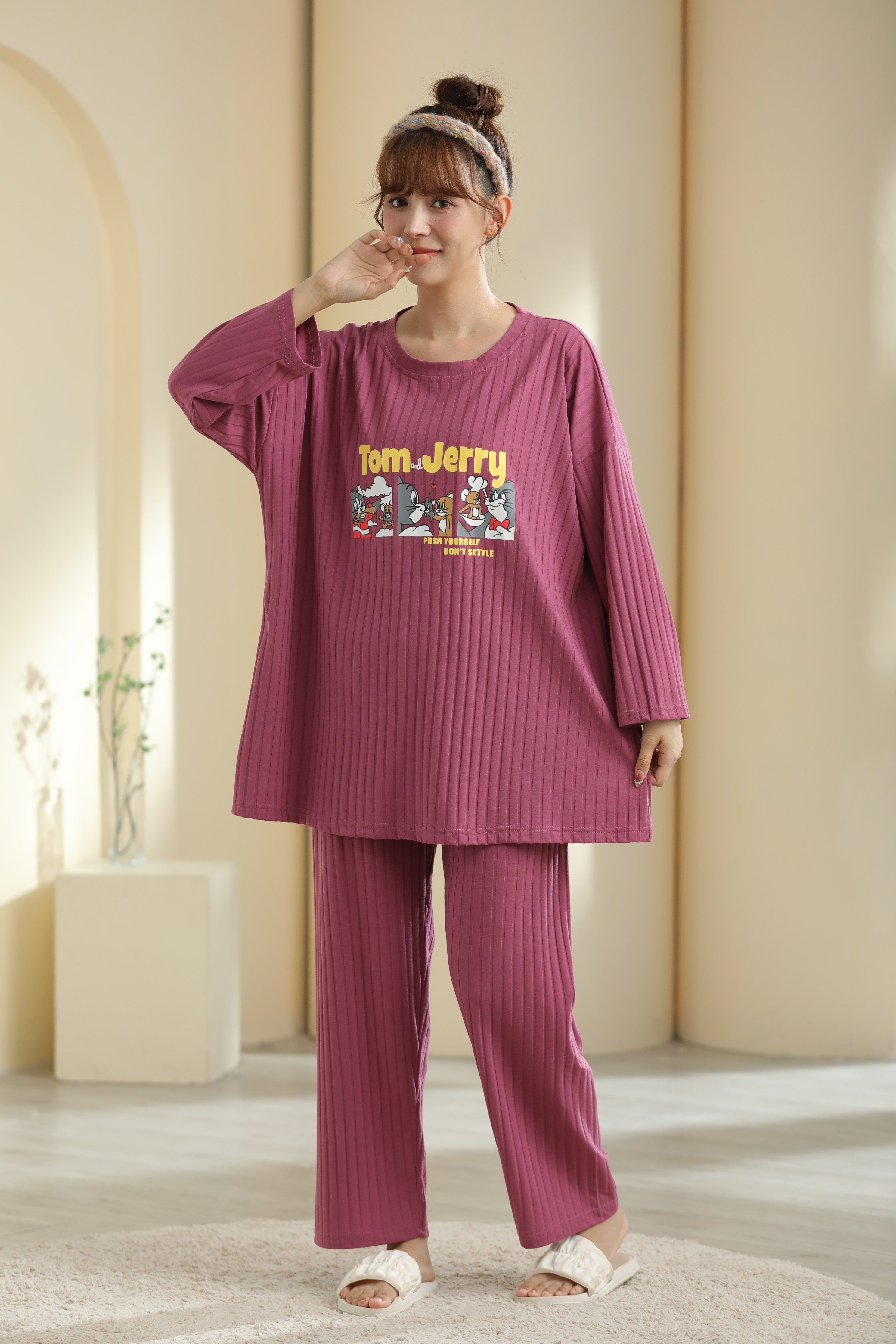 坑条纯棉卡通加大码睡衣女长袖长裤套装秋冬宽松胖mm200斤家居服,女士内衣/男士内衣/家居服,睡衣/家居服套装,淘宝优惠券,粉丝福利购,淘宝优惠卷