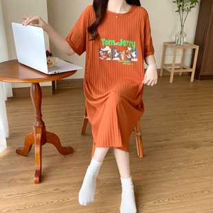 短袖 夏季 新款 纯棉睡裙女款 孕妇睡衣连衣裙夏天家居服 薄款 宽松大码
