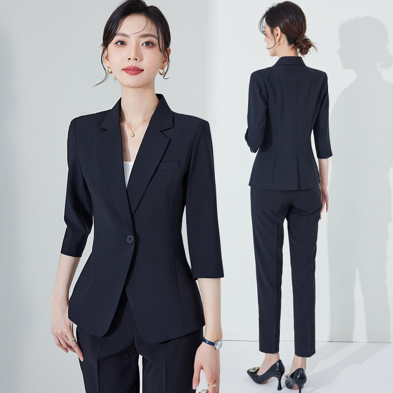 黑色西装外套女薄七分袖夏季气质职业高端面试西服套装正装工作服