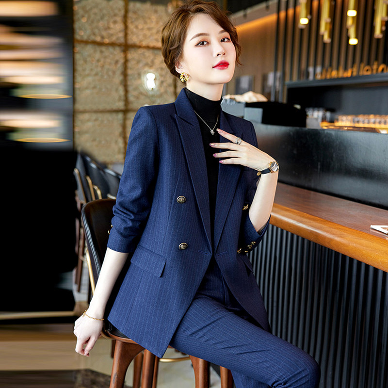 条纹西装外套女春秋2026新款气质女神范职业装高端西服套装工作服