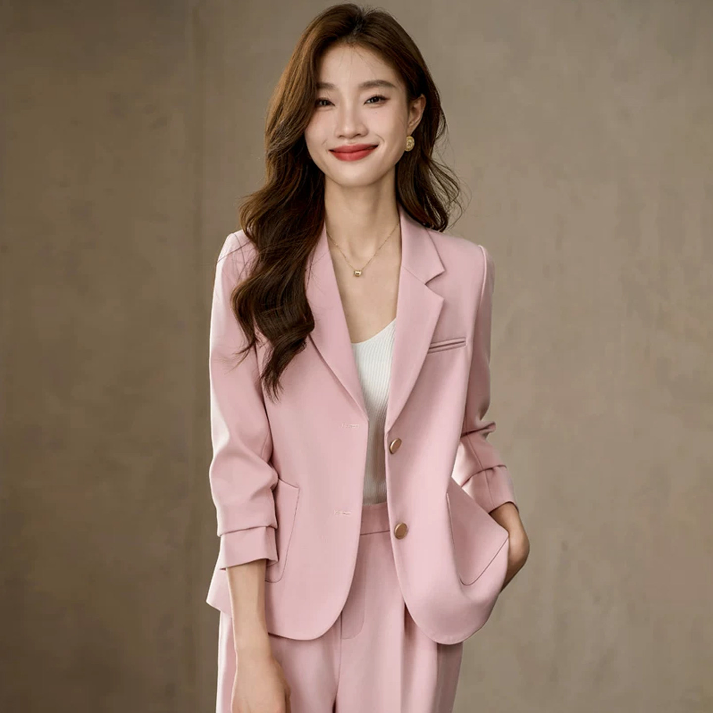 粉色西装外套女春秋2026新款高级感时尚小个子职业装短款西服套装