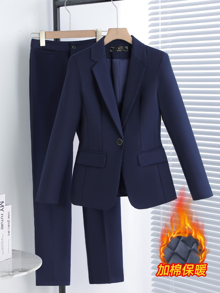 夹棉西装外套女2025新款秋冬加厚职业西服套装冬季前台正装工作服
