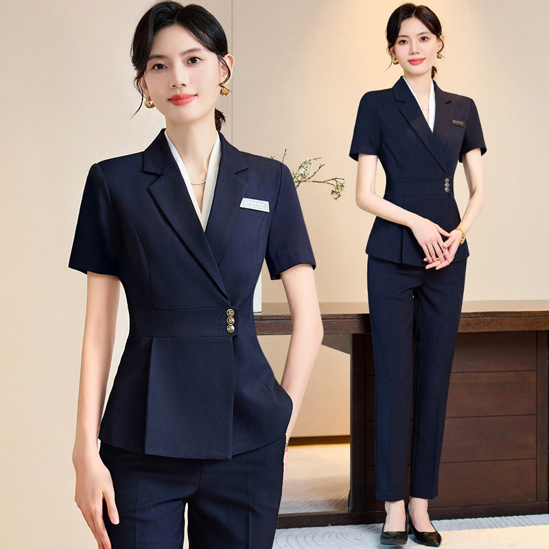 职业套装女夏季短袖酒店经理工作服珠宝店接待工装前台西装外套女