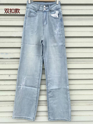 2025夏季薄款弹力天丝牛仔裤女刺绣高腰垂感窄版直筒阔腿爆款裤子