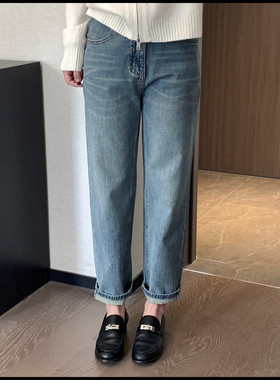 麦家哈伦牛仔裤女2024年春秋新款裤子怀旧水洗蓝高腰显瘦裤子女