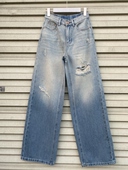 阔腿裤 吊漂高腰宽松窄版 子 女2026春夏新款 快家破洞直筒牛仔裤