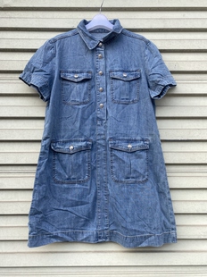 诗家夏新款 风丹宁牛仔直筒裙连衣裙 宽松翻领工装