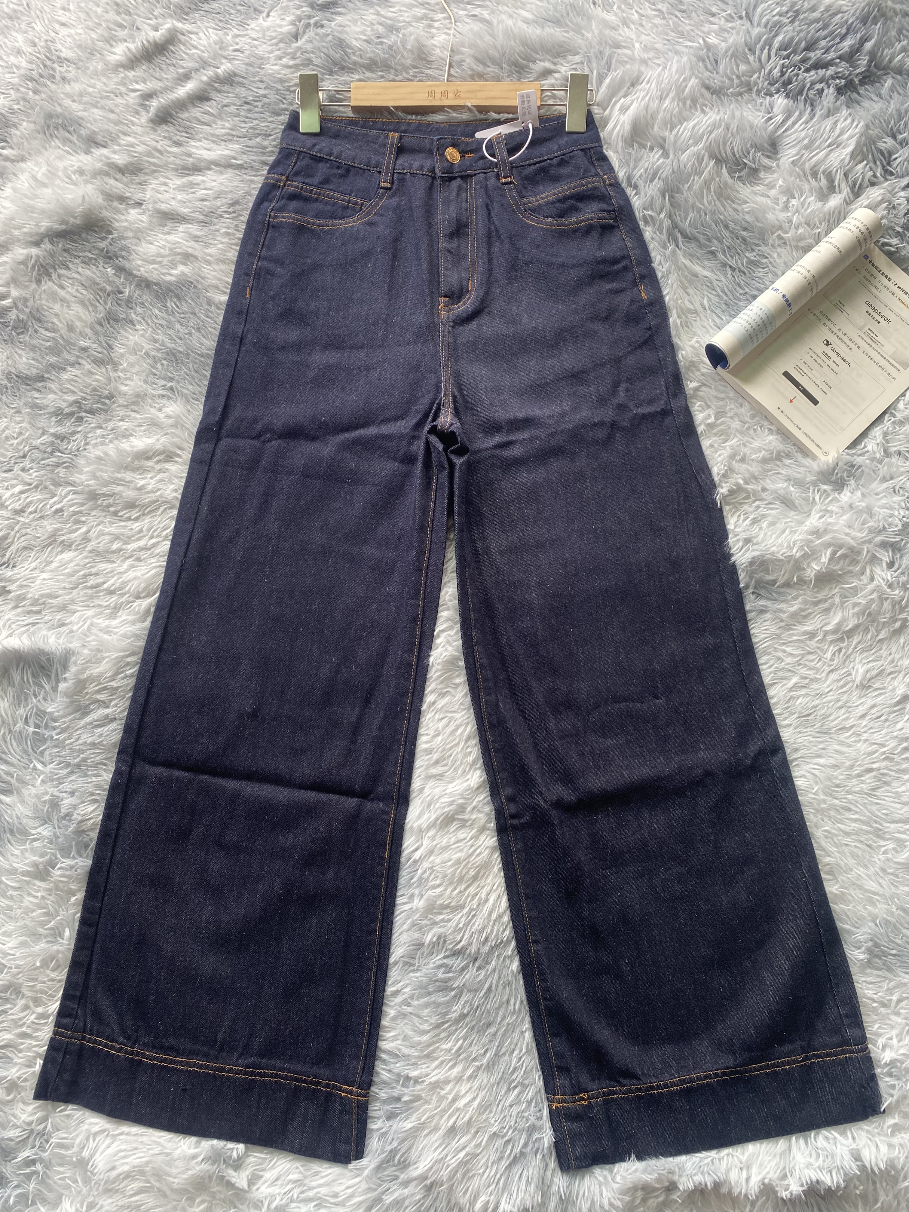 丹宁蓝阔腿牛仔裤女秋季2025年新款高腰显瘦宽松直筒裤子女