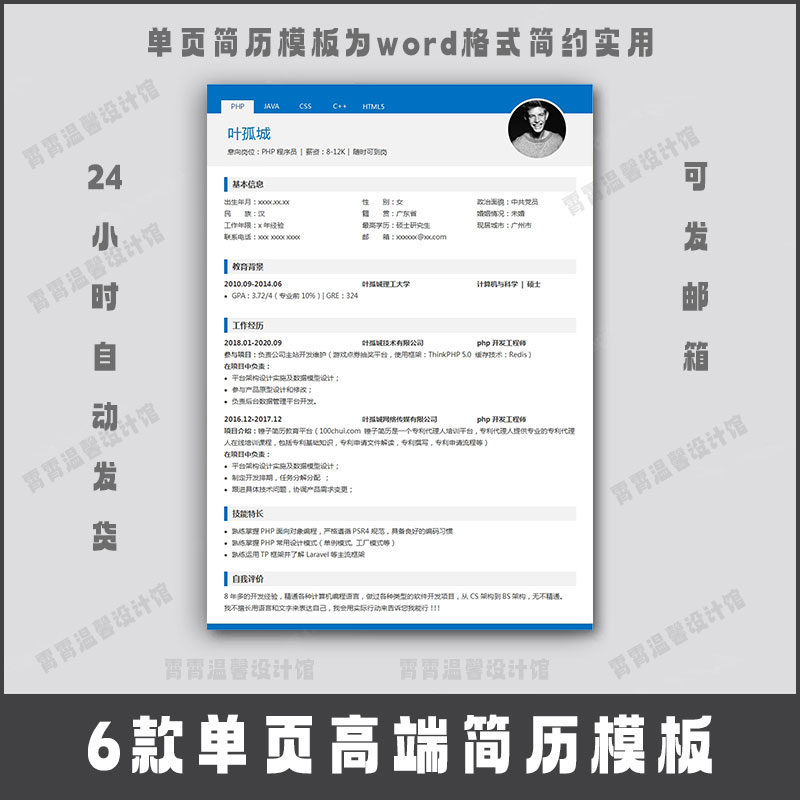 互联网行业计算机程序员it软件开发个人求职面试word简历模板高级