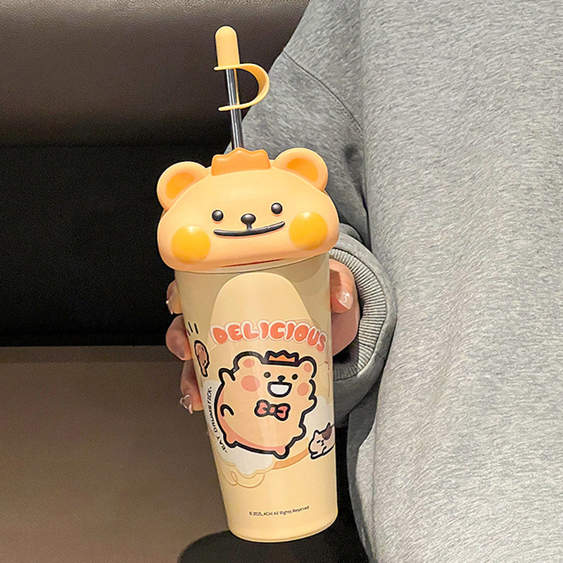 小熊虫新款保温杯女生高颜值可爱吸管杯办公室喝水大容量冰霸杯子