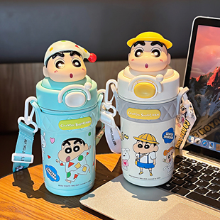 蜡笔小新联名水杯2025新款保温杯男女生高颜值吸管水杯学生双饮杯