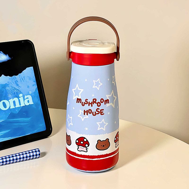 2025新款双饮口保温杯女生高颜值吸管杯陶瓷内胆学生可爱提手杯