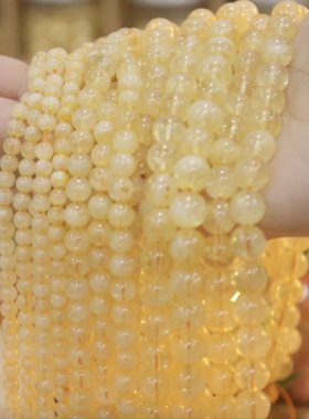 【4 6 8mm带棉黄水晶】天然石圆珠散珠手工diy串珠手链项链饰品