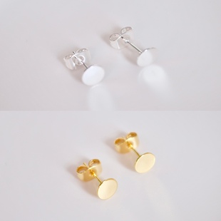 【圆盘平托耳钉】18k包金保色925银针防过敏diy耳环饰品配件材料