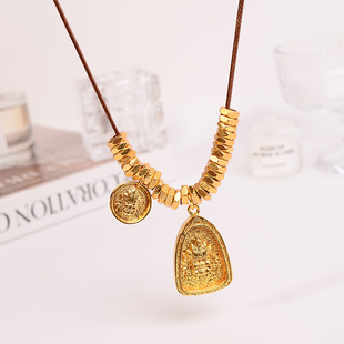 铜合金项链 三角黄财神盘缠项链女新中式编绳毛衣链高级感配饰品