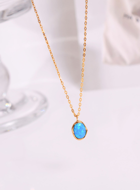 钛钢项链 氛围感超精致百搭蓝色项链女轻奢复古锁骨链配饰不掉色