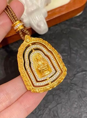 铜合金项链 可旋转双面佛牌项链女新中式长款编织如意绳毛衣链