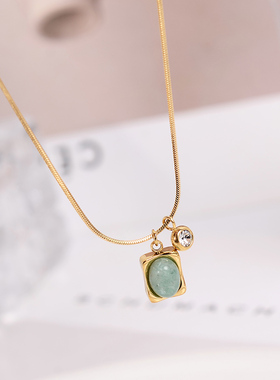 钛钢项链 韩版复古轻奢绿色项链女精致不褪色锁骨链时尚高级配饰