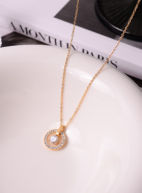 钛钢项链 简约圆形爆闪项链女小众设计感网红不掉色锁骨链配饰品