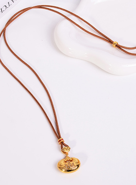 铜合金项链 莲花小胖福锁包项链女新中式编织绳高级感长款配饰品