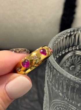 钛钢戒指  安可拉红爱心形戒指女小众设计感食指戒轻奢指环不褪色