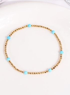 钛钢手链 时尚蓝色蹦迪珠手链女轻奢精致不褪色叠戴串珠手饰