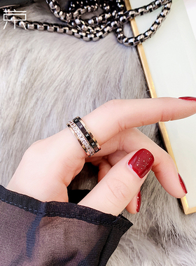 钛钢戒指 韩版时尚装饰戒指男女情侣款个性可转动网红食指戒指环