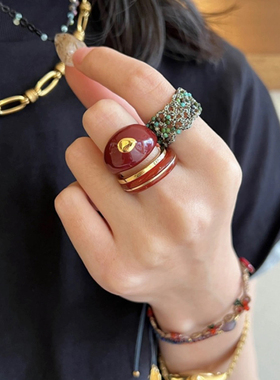 钛钢戒指  小众设计酒红色珐琅釉戒指女高级感时尚指环个性不褪色