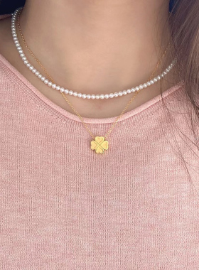 钛钢项链 幸运四叶草项链女百搭小众设计心形轻奢锁骨链不褪色