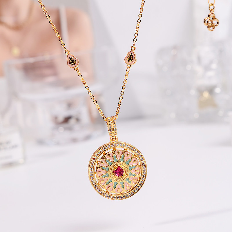 铜合金项链 新中式唐潮福禄罗盘项链女可转动国色天香锁骨链配饰,饰品/流行首饰/时尚饰品新,项链,淘宝优惠券,粉丝福利购,淘宝优惠卷