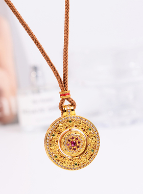 铜合金项链 新中式珐琅彩福报团花可旋转八宝罗盘项链女长款配饰