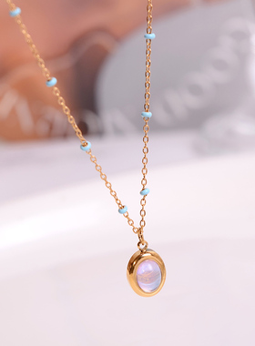 钛钢项链 海洋之泪椭圆蓝色项链女轻奢高级感锁骨链精致百搭饰品