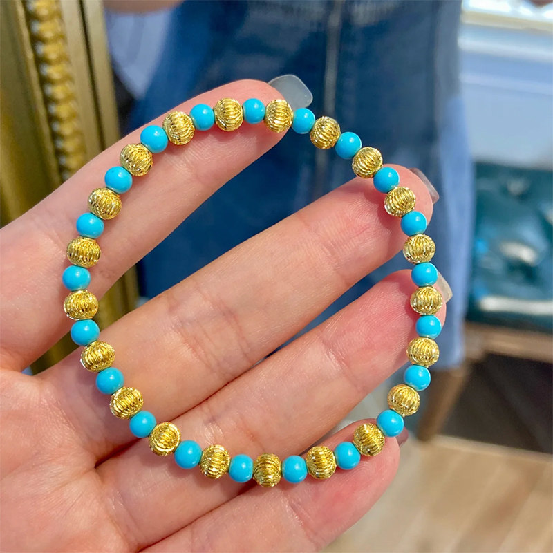 铜合金手链 小众气质高级感蓝色珠珠手链女显白叠戴手串轻奢手饰