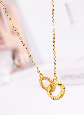 铜合金项链 爆闪碎冰冰双环项链女高级感轻奢锁骨链气质百搭首饰