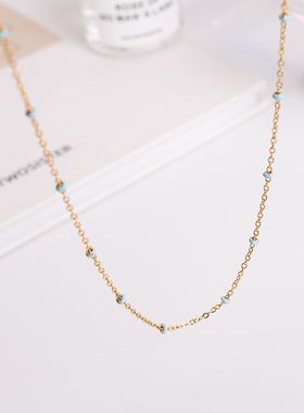 钛钢项链 新中式复古蓝色叠戴项链女精致轻奢锁骨链不褪色素链