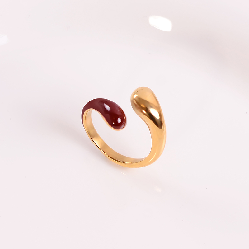 钛钢戒指 不掉色~安可拉红复古滴釉高级感轻奢金色戒指女气质指环