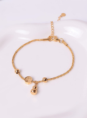 钛钢手链 碎金子葫芦手链女镀18K金小众精致手环福牌手饰不褪色