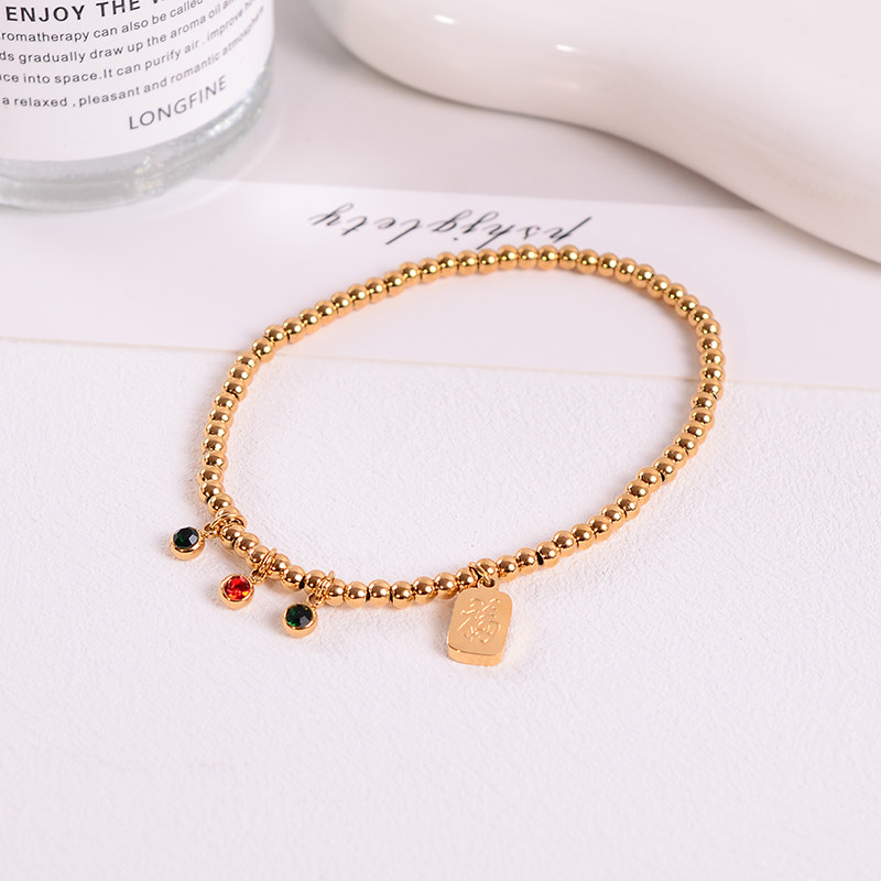 钛钢手链 百搭经典福牌珠珠手链女时尚简约叠戴手串手饰不褪色