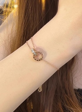 钛钢手链 轻奢高级感罗马双环手链女叠戴好看百搭手饰不褪色ins