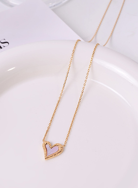 钛钢项链 小众轻奢粉色爱心项链女高级气质镀18K金锁骨链配饰新品