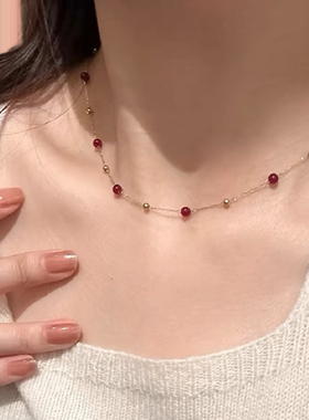 钛钢项链 红色满天星珠珠项链女高级感叠戴锁骨链轻奢百搭不褪色