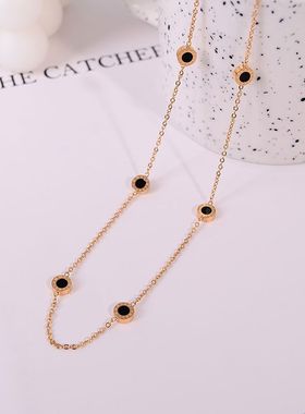 钛钢项链 小众ins气质百搭黑色小圆牌项链女极简风锁骨链新品配饰