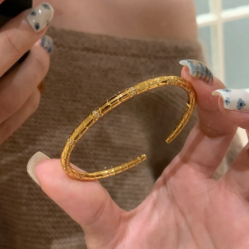 铜合金手镯 素圈蛇形开口手镯女新中式叠戴手环精致高级感手饰品