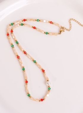 钛钢项链 彩色多巴胺项链女叠戴串珠锁骨颈链气质时尚配饰不褪色