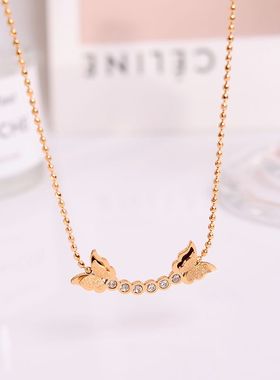 钛钢项链 磨砂蝴蝶项链女轻奢小众设计2025年新款锁骨链不褪色