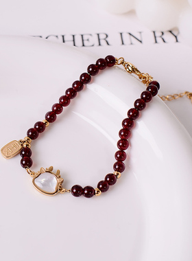 钛钢手链 龙年本命年新年红色串珠手链女小众轻奢气质手串镀18K金